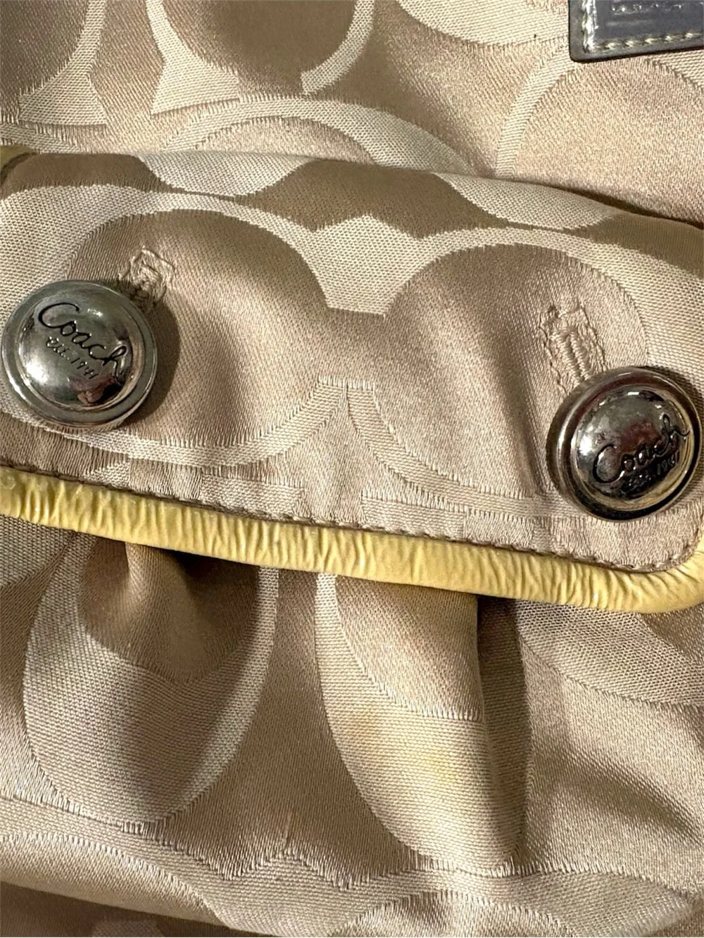 Coach Beige Signature Hobo with Yellow Trim